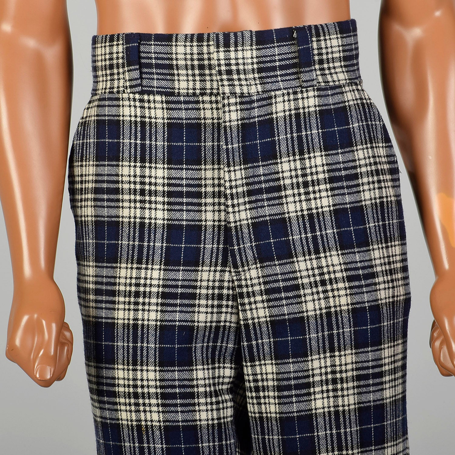 Medium 1960s Mens Pendleton Wool Pants Blue Plaid Flat Front Straight Leg