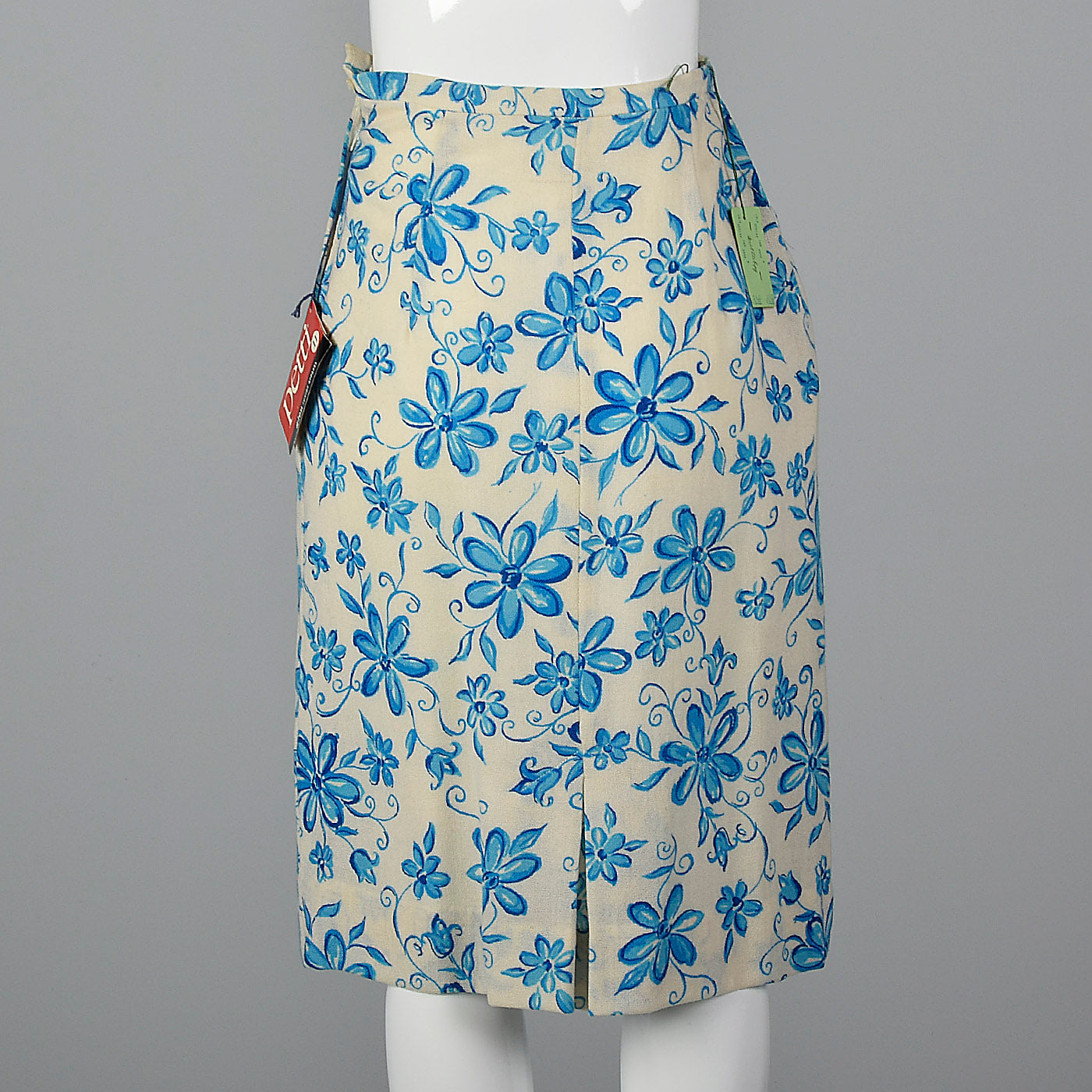 1960s Blue Floral Pencil Skirt