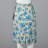 1960s Blue Floral Pencil Skirt