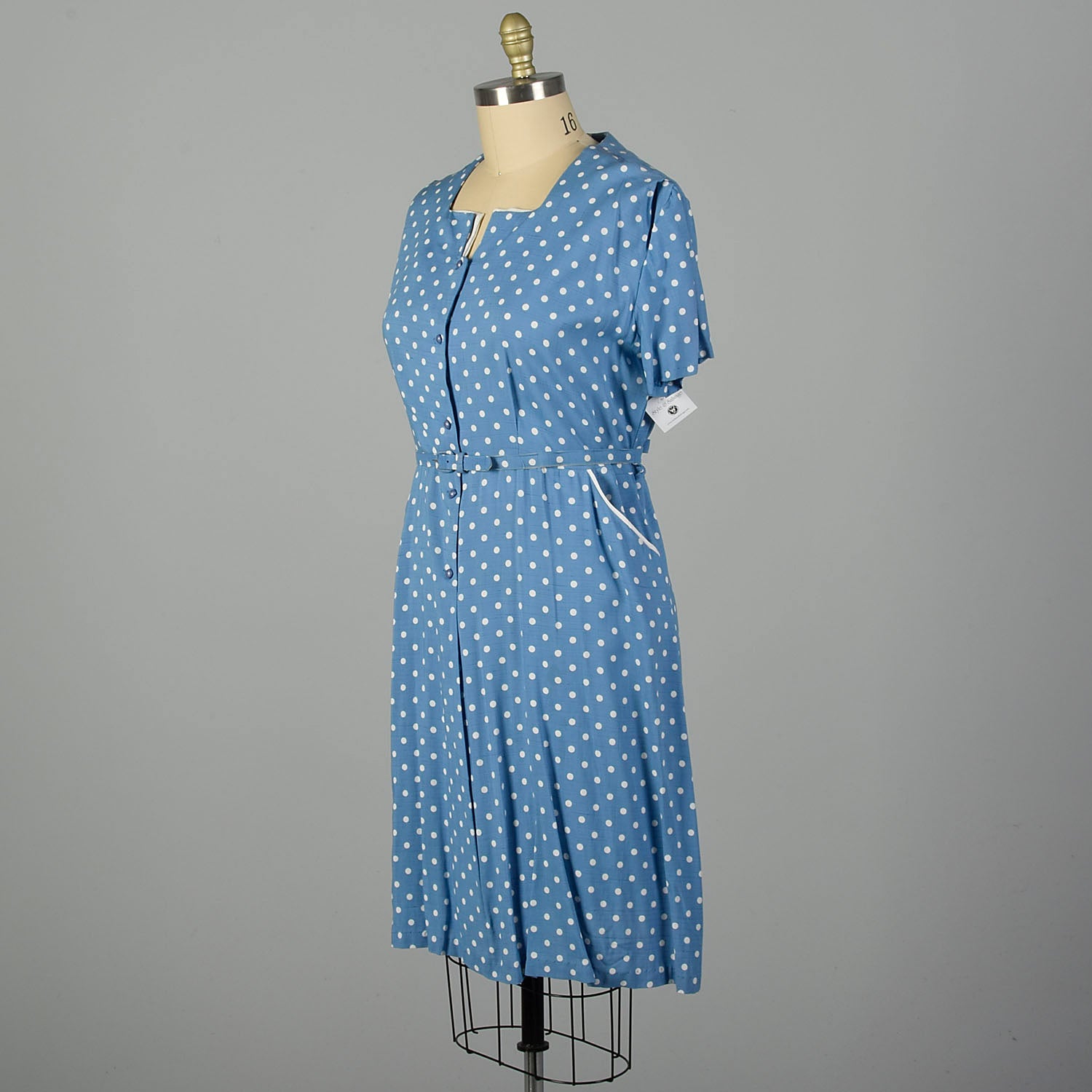 3XL 1950s Blue Day Dress Polka Dot Short Sleeve Volup Summer Casual