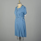 3XL 1950s Blue Day Dress Polka Dot Short Sleeve Volup Summer Casual