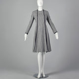 Medium Geoffrey Beene 1970s Navy Houndstooth Dress