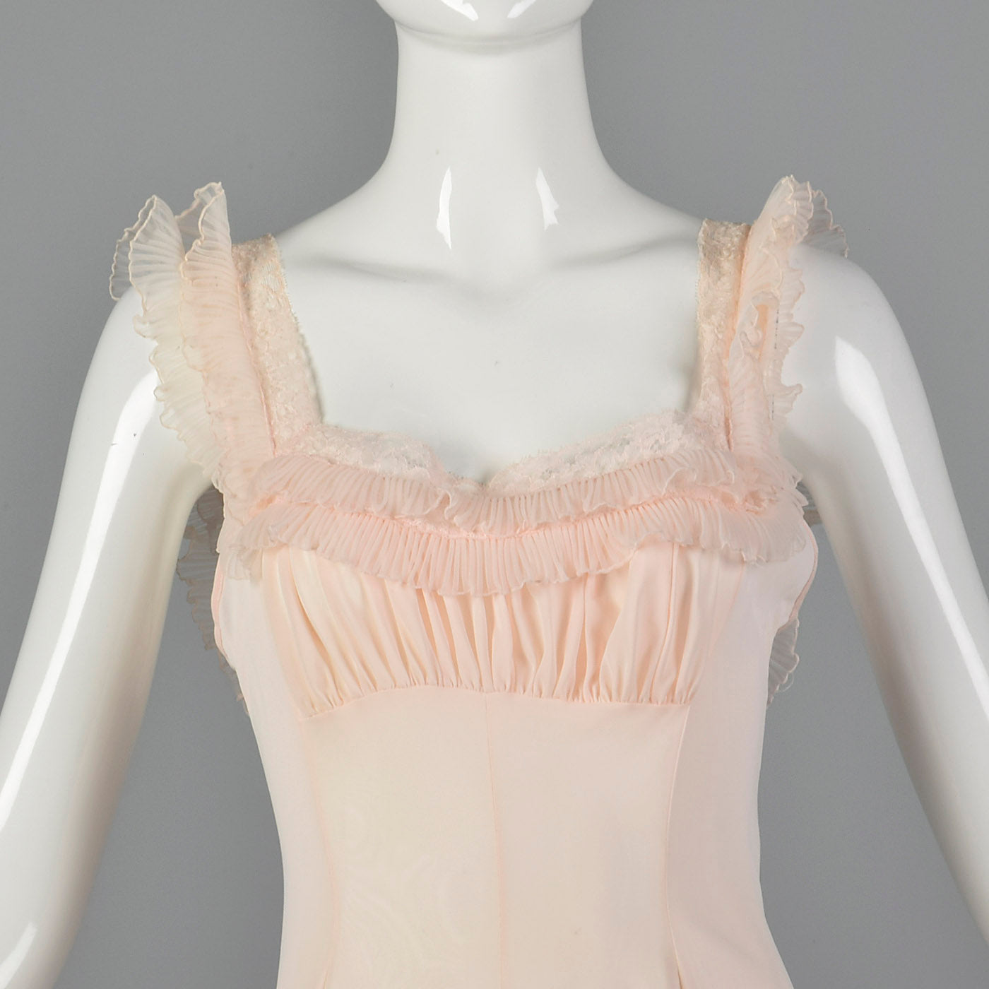 1950s Pink Nylon Nightgown with Ruffle Trim
