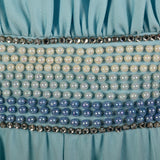 XXS 1960s Jumpsuit Baby Blue Palazzo Wide Leg Pants Halter Top Beaded Evening