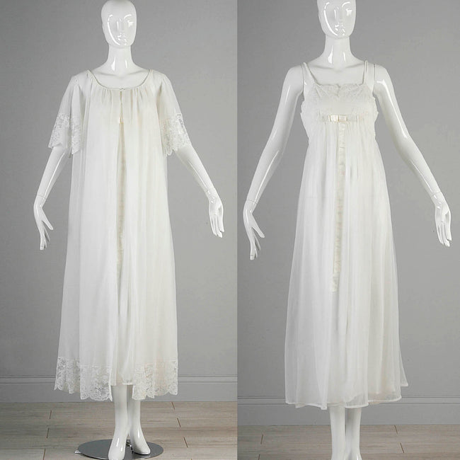 1960s White Nightgown and Peignoir Set
