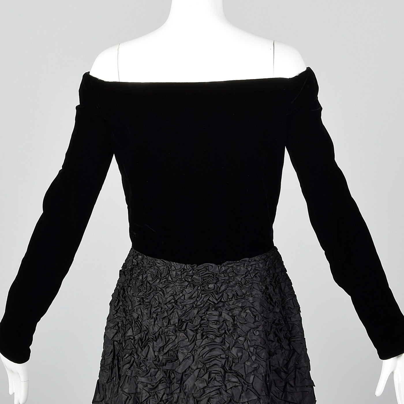 1950s Black Velvet Dress with Textured Skirt