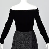 1950s Black Velvet Dress with Textured Skirt