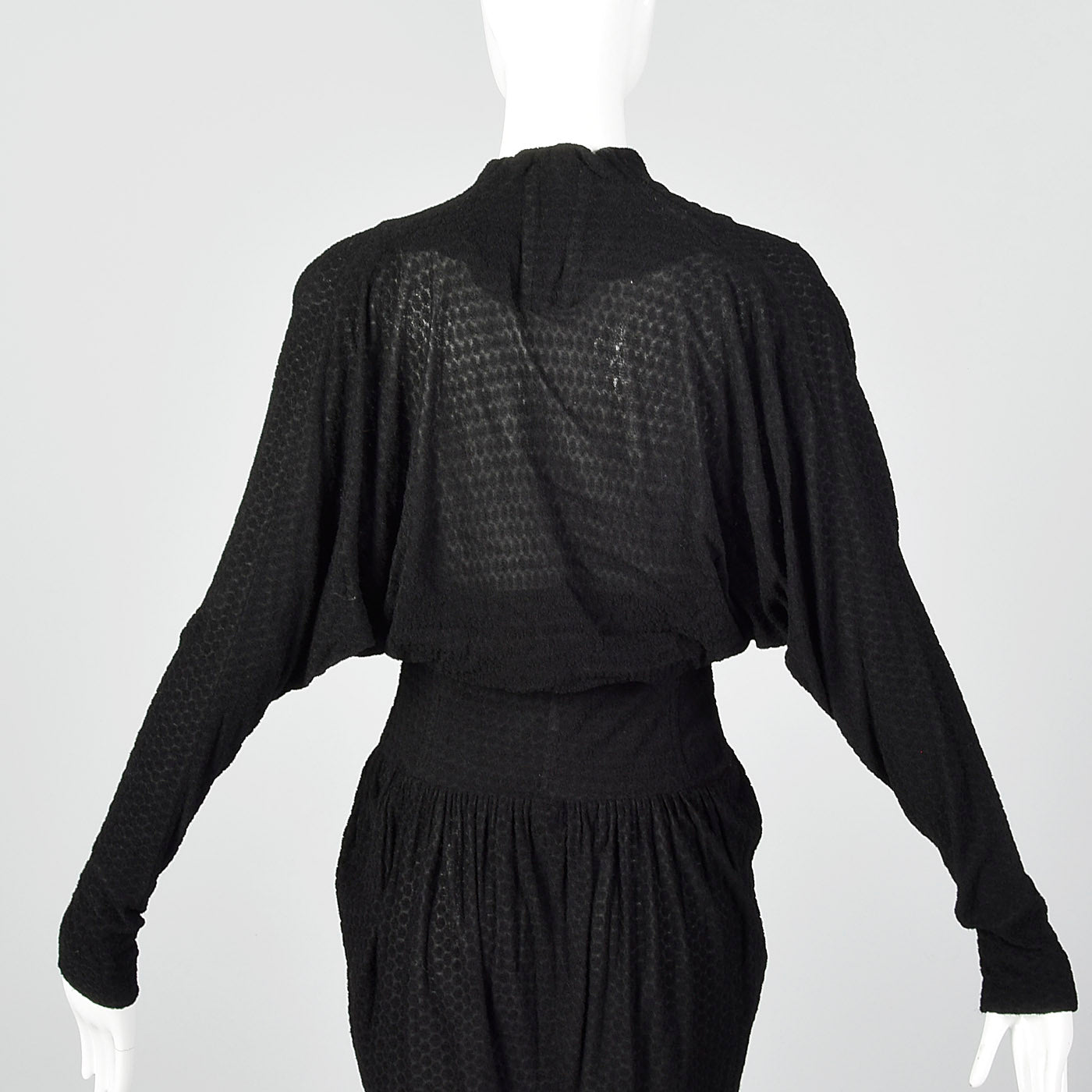 1950s Black Dolman Sleeve Dress with Unique Texture