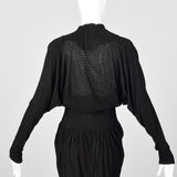1950s Black Dolman Sleeve Dress with Unique Texture