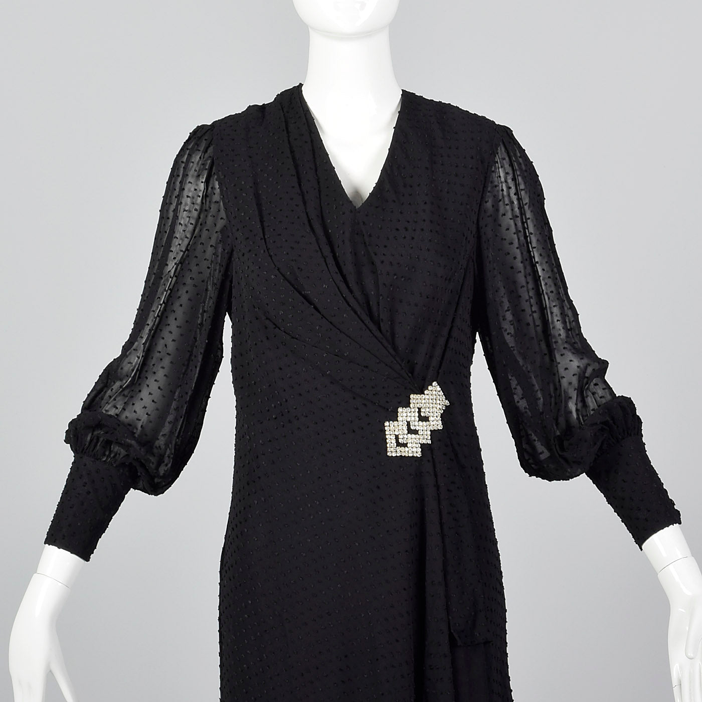 1980s Silk Devore Dress with Gather at Hip