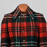 1970s Mens Wool Coat in Red and Green Plaid