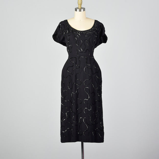 Medium 1950s Sequined Little Black Dress