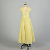 Small 1950s Creamy Yellow Formal Dress Evening Gown Full Length Layered Ruffle Wedding Prom