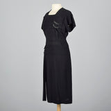 1950s Black Dress with Beaded Loops and Sash