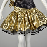 Medium 1980s Gold Lamé Prom Dress Asymmetric Drop Waist