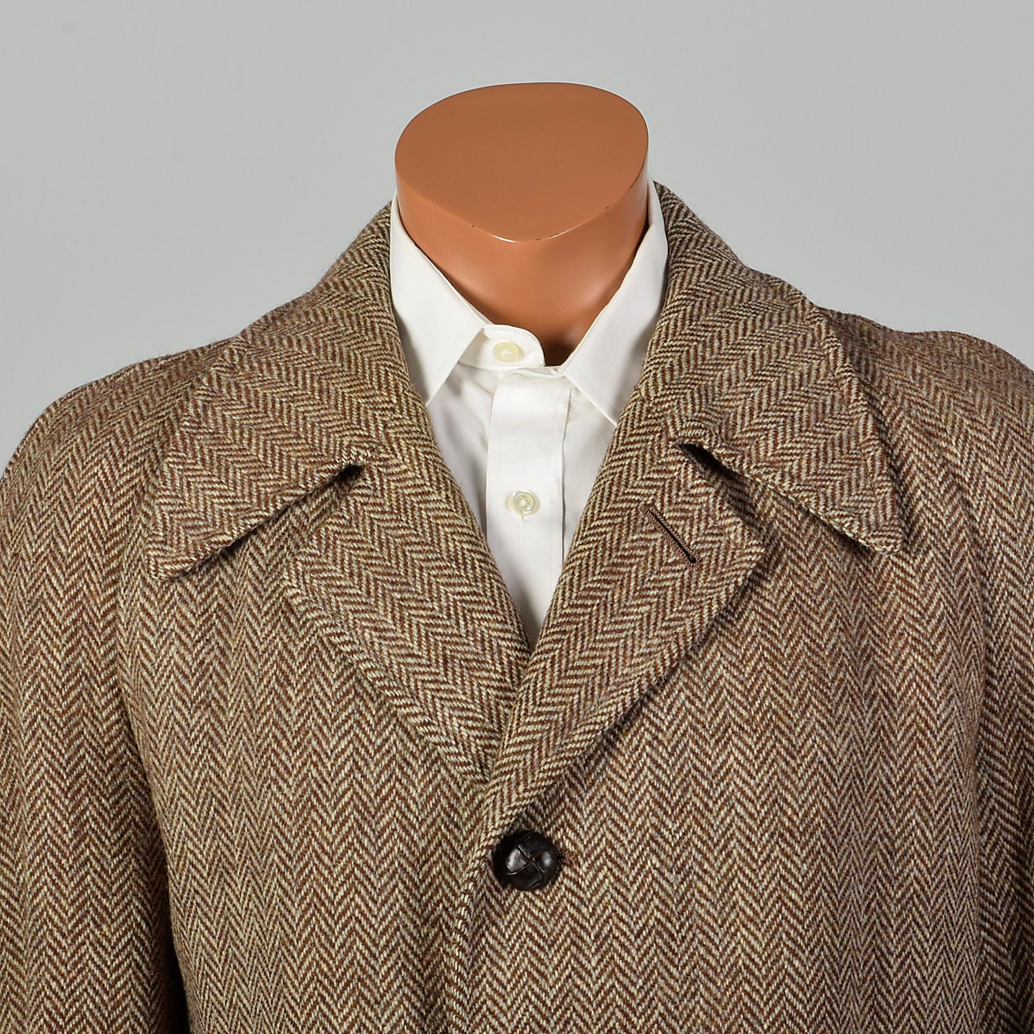 41 Medium 1950s Mens Brown Wool Tweed Coat