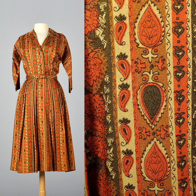 1960s Orange and Green Shirtwaist Dress