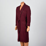 1960s Mens Burgundy Wool Robe with Shawl Collar