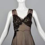 1950s Black Nightgown with Black Lace Applique