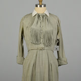 Medium 1950s Dress Designer Sage Green Lightweight Silk Long Sleeve