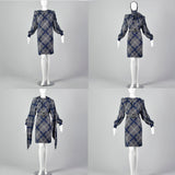 Medium Galanos 1980s Navy Blue Plaid Dress
