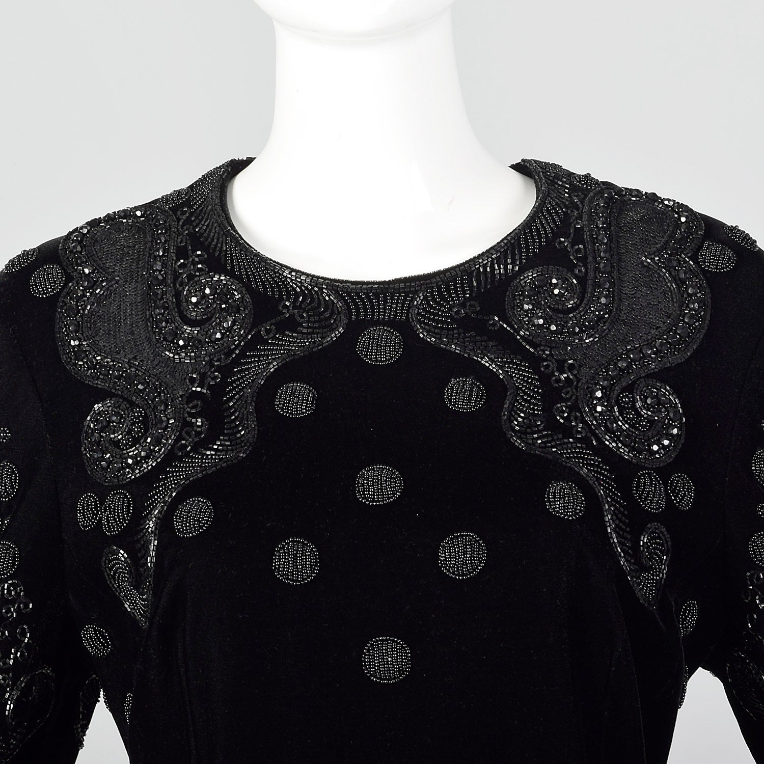 Large Escada Couture 1980s Black Beaded Velvet Gown