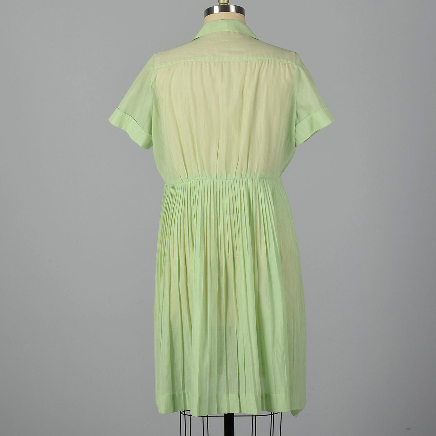 1950s Sheer Green Dress with Ruffle Bodice