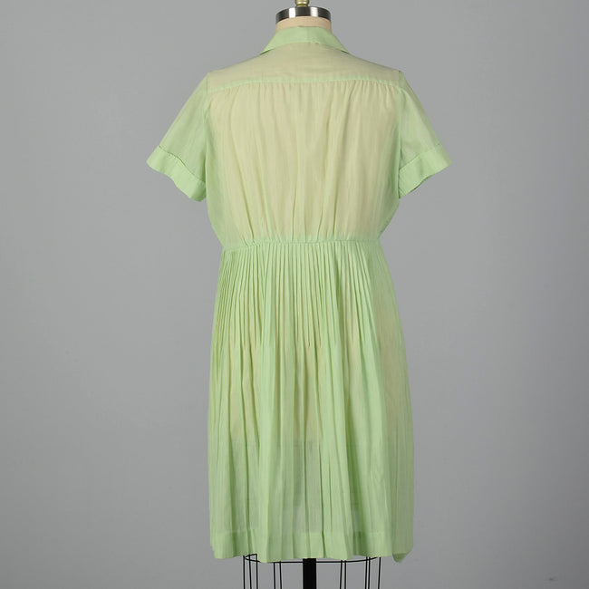 1950s Sheer Green Dress with Ruffle Bodice