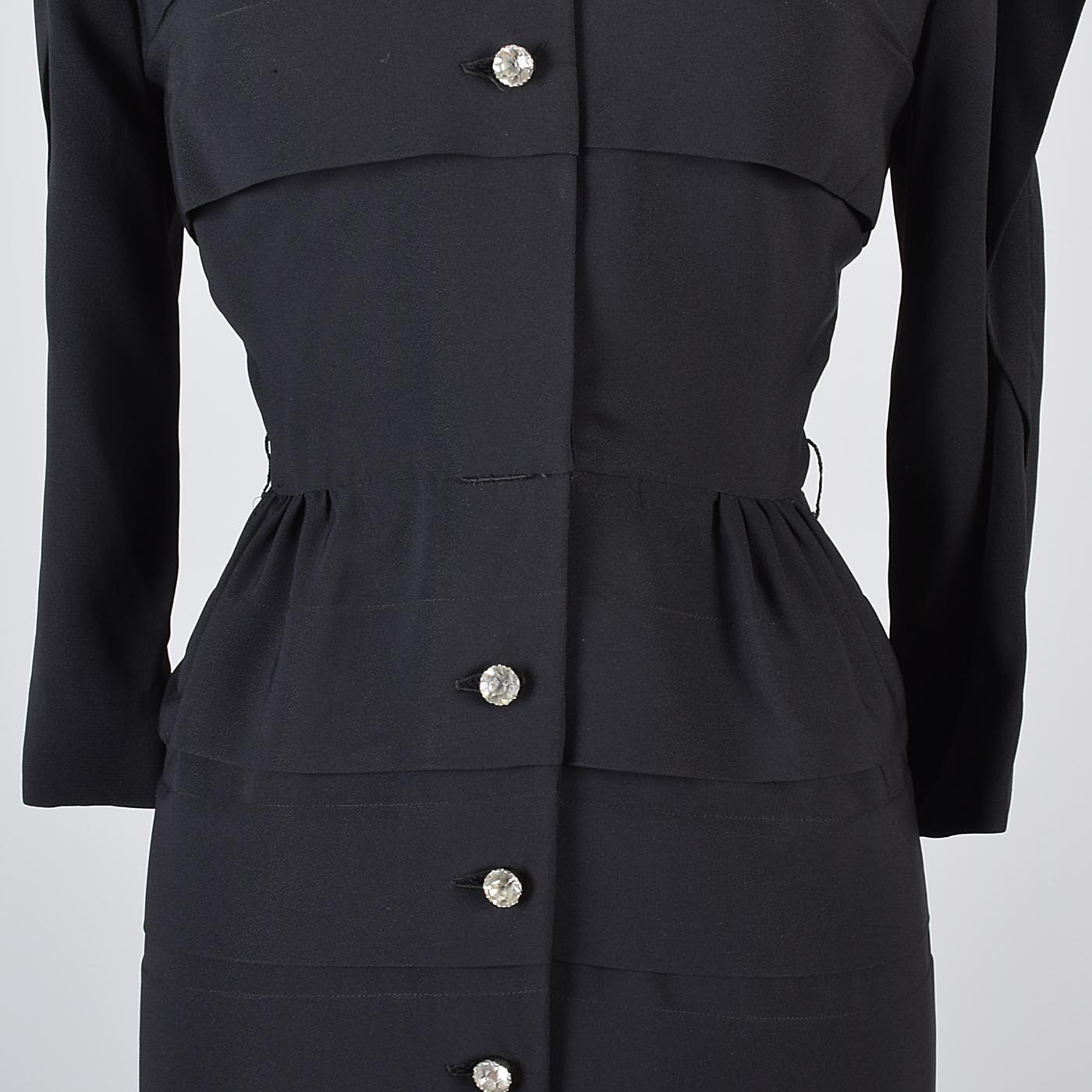 1950s Little Black Cocktail Dress with Layered Design