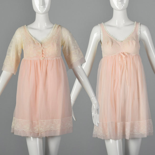 1960s Pink Babydoll Nightgown with Matching Peignoir