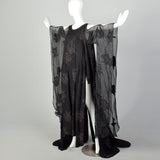 OSFM 1990s Dramatic Flowy Gothic Gown Kaftan Dress Kimono Sleeve Car Wash Beaded Hem