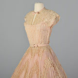 1950s Pink Lace Pleated Wedding Dress