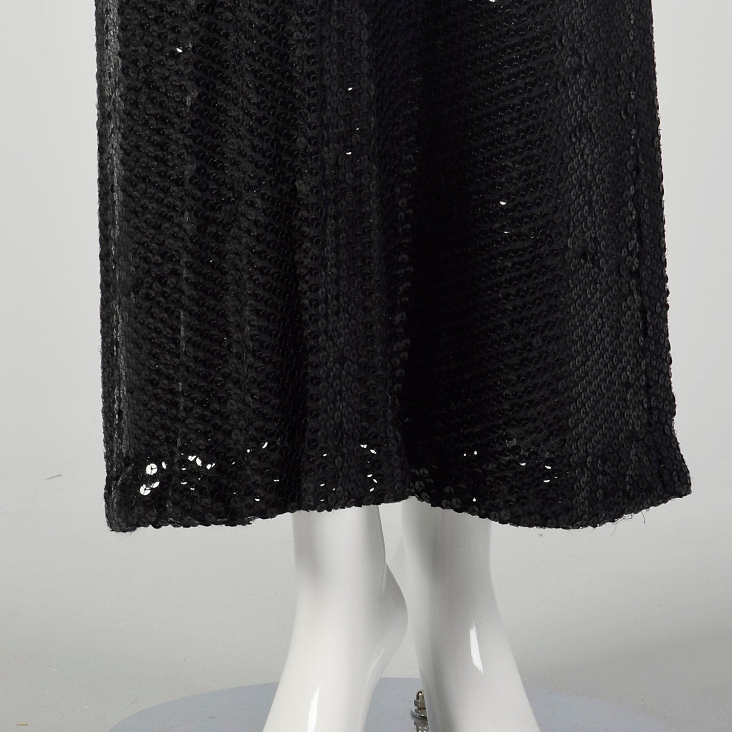 Small 1970s Kiki Hart Dress Disco Black Sequin Maxi Long Sleeve Evening Gown