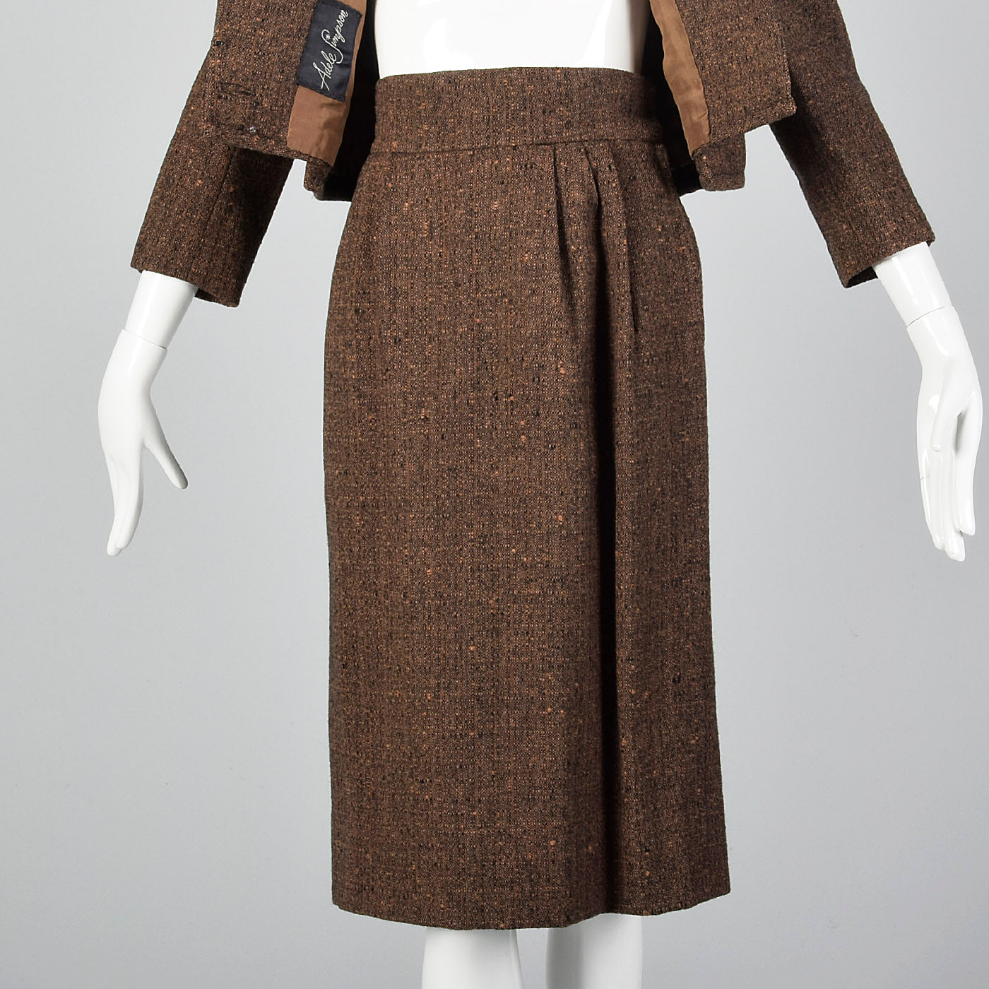 1950s Adele Simpson 28 Shop Wool Tweed Skirt Suit in Brown and Black