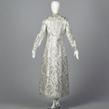 1970s Silver Brocade Maxi Dress with Matching Maxi Vest