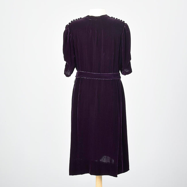 1930s Purple Silk Velvet Dress Art Deco