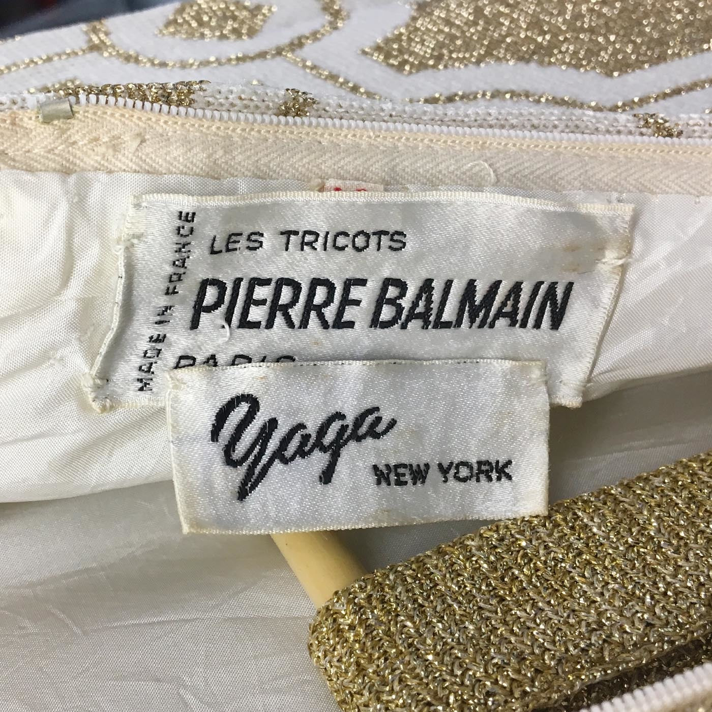 1970s Balmain Maxi Dress in Cream and Gold Lurex