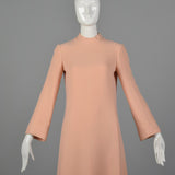 Small 1960s George Halley Blush Pink Gown Long Sleeve Winter Formal Wedding Dress