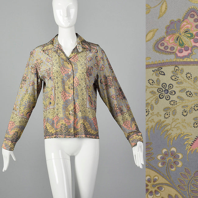 1970s Byblos Floral Silk Blouse