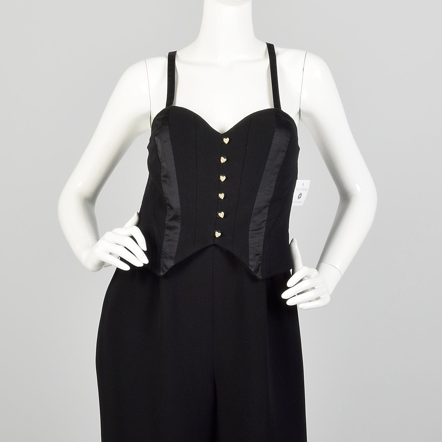 Medium 1980s Alberto Makali Jumpsuit Black Tuxedo Sleeveless Racerback Romper