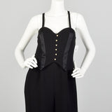 Medium 1980s Alberto Makali Jumpsuit Black Tuxedo Sleeveless Racerback Romper