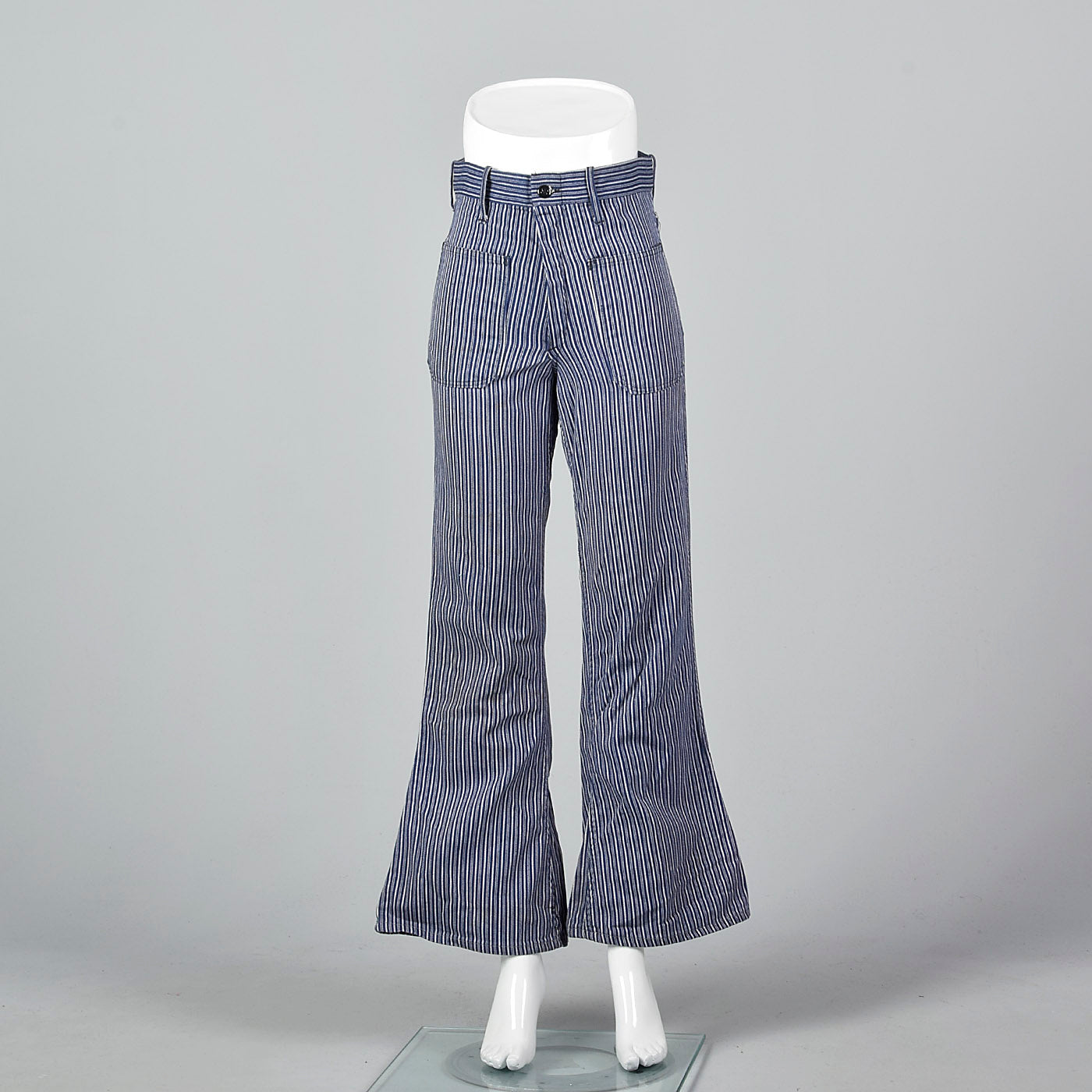 XS 1970s Blue and White Striped Bell Bottoms