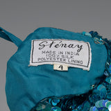 Small Sequin Cocktail Party Dress Teal Blue Short Sleeve Key Hole Bust