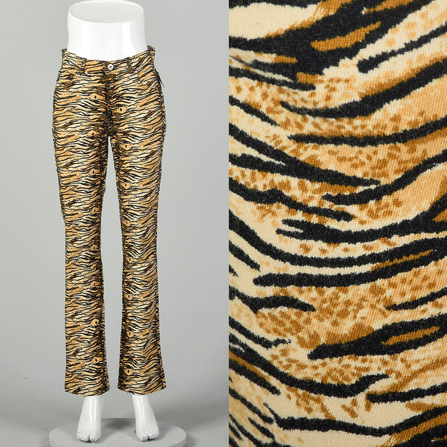 Small Guess Jeans Tiger Stripe Pants Mid Rise Cotton Animal Print