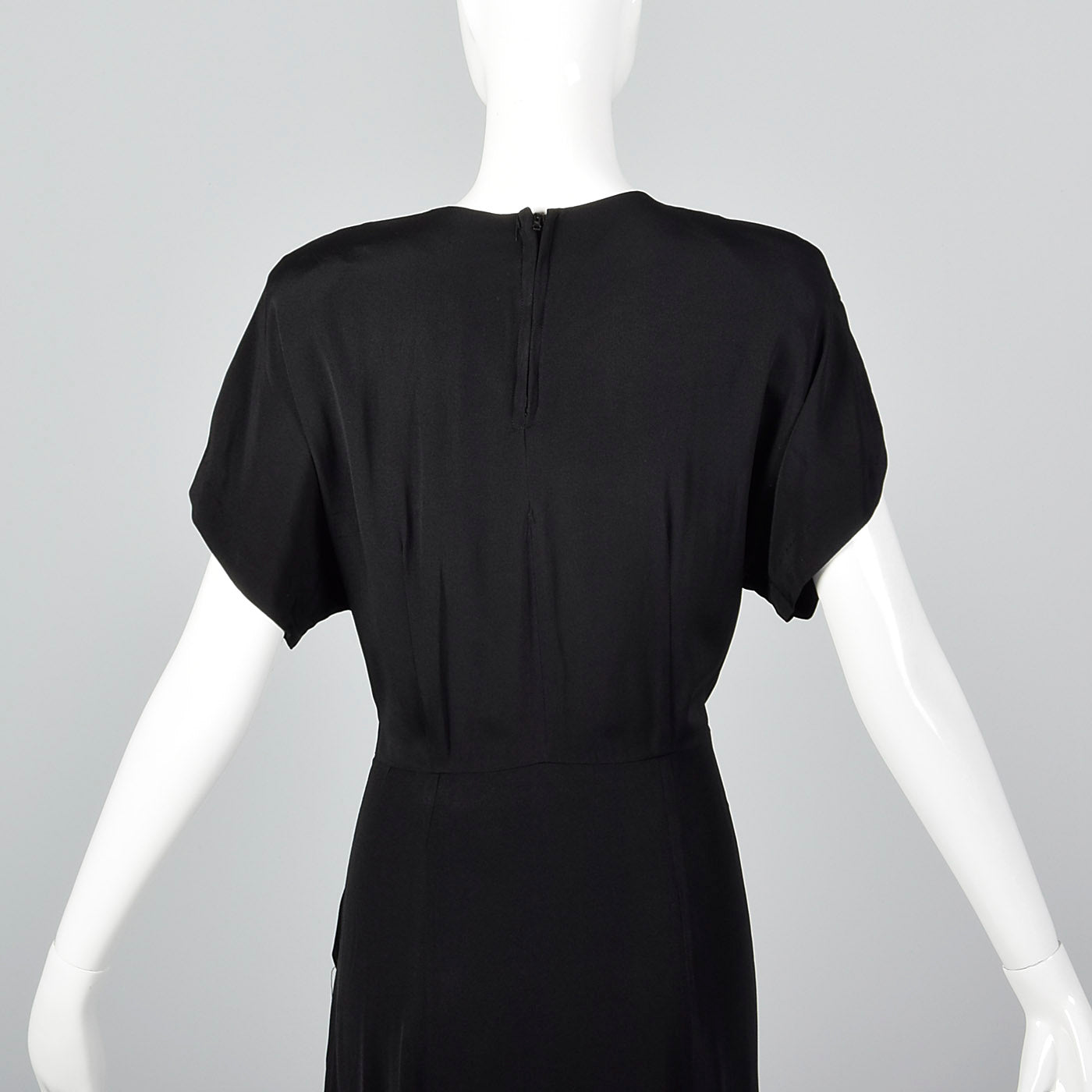 1940s Black Rayon Dress with Beaded Collar