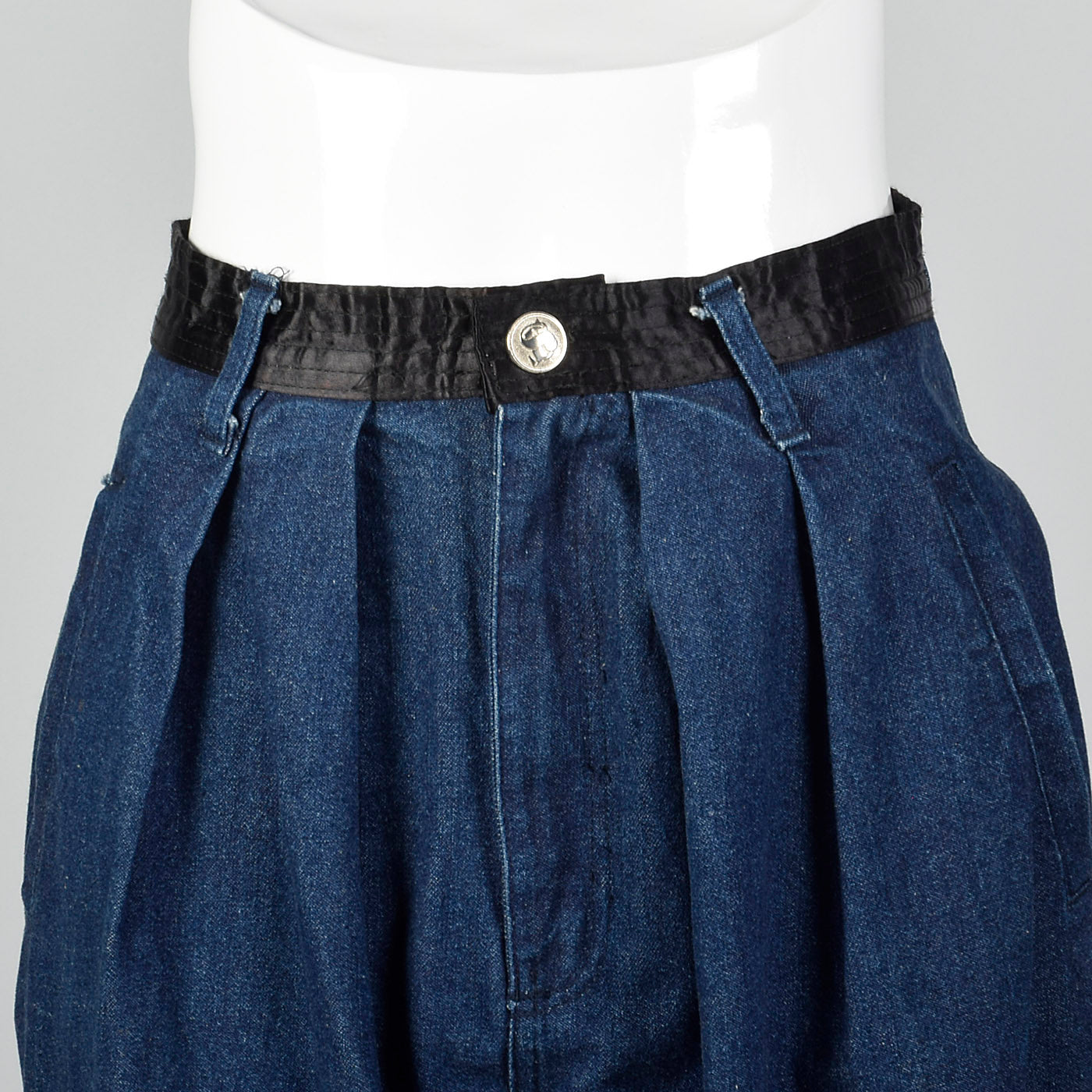 1990s Sonia Rykiel Pleated Jeans with Black Satin Waistband