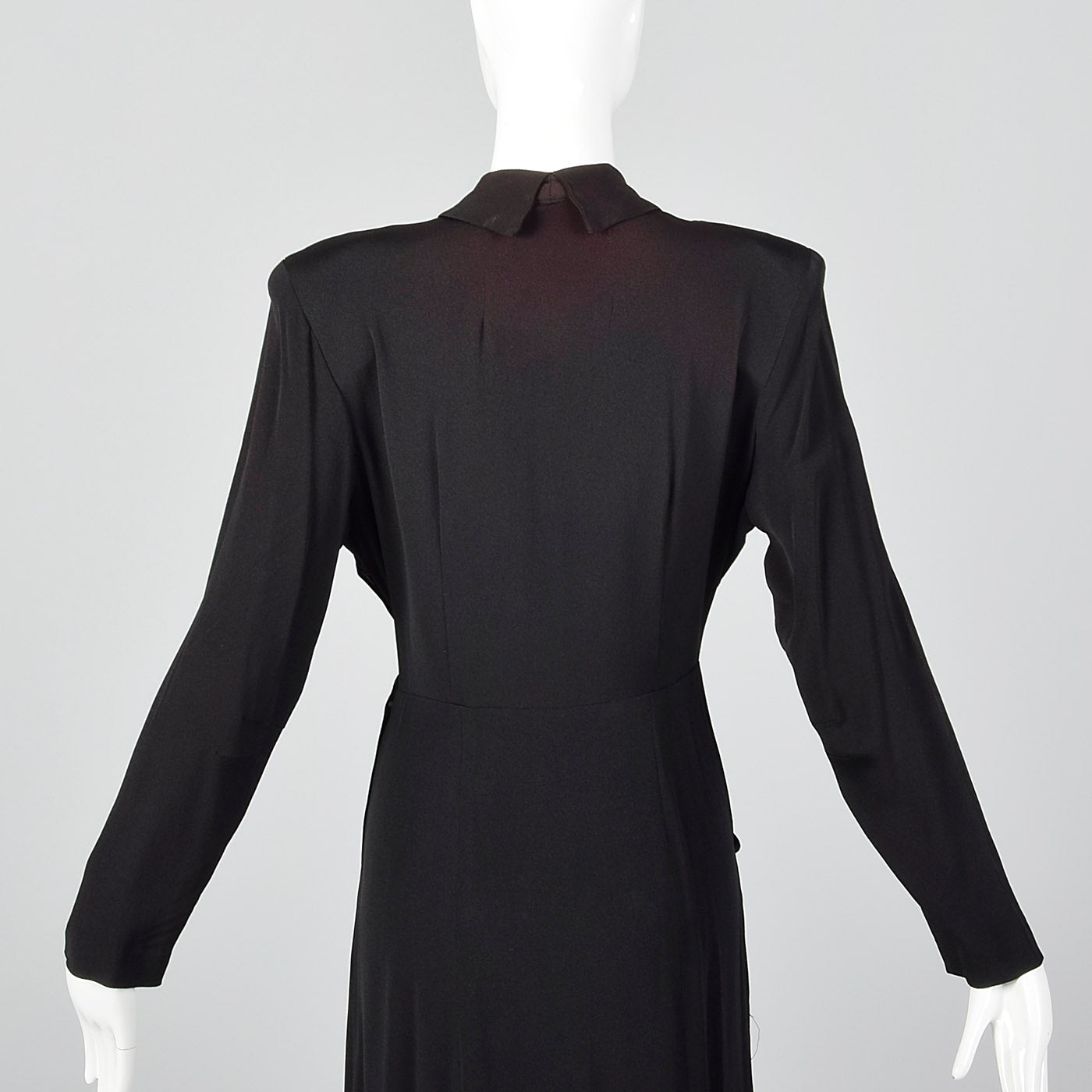 1940s Black Rayon Dress with Draped Hip Pocket