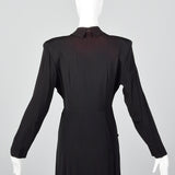 1940s Black Rayon Dress with Draped Hip Pocket