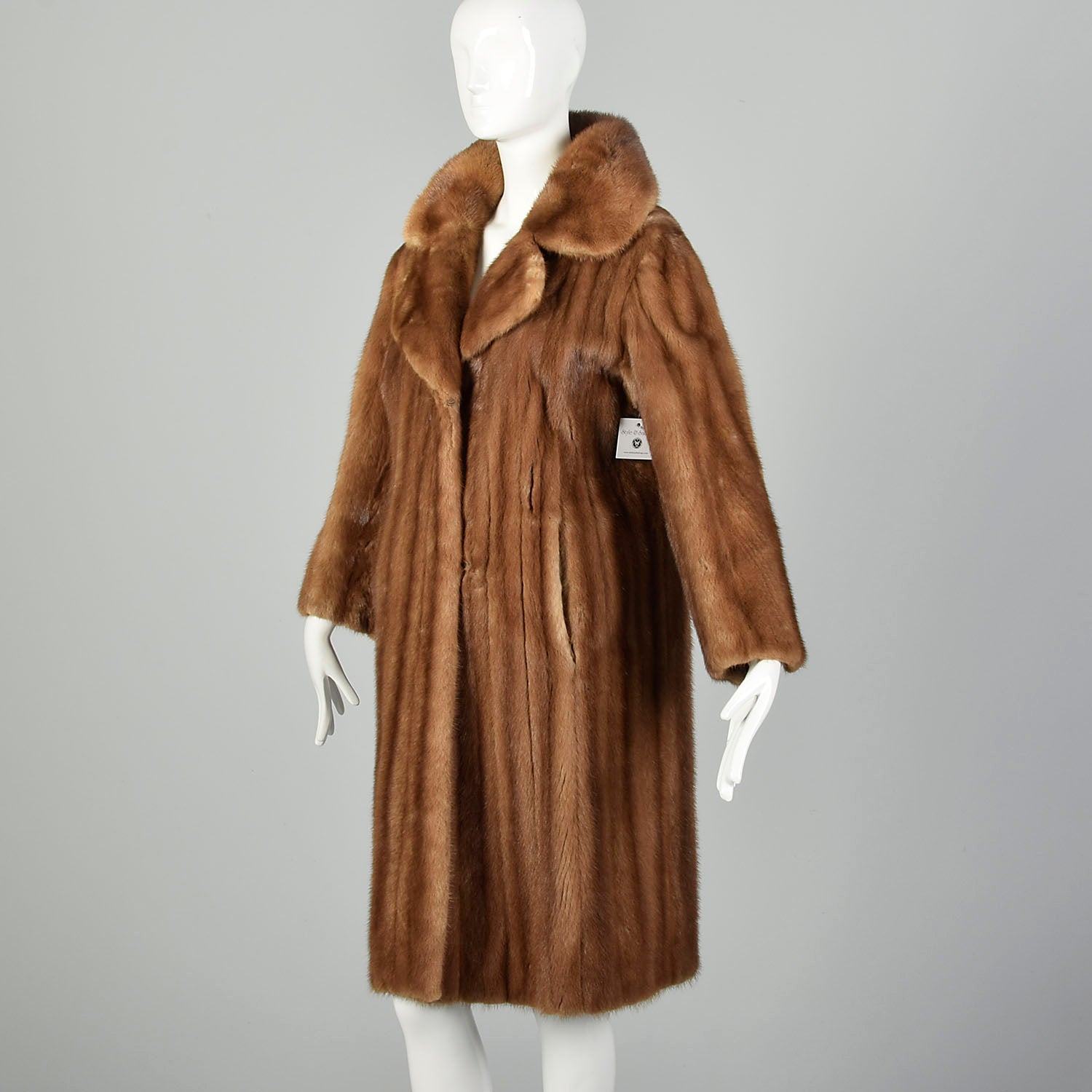 Small 1950s Real Fur Mink Swing Coat Attached Silk Scarf Mid Length