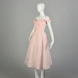 Medium 1980s Pink Party Gown Taffeta Princess Dress Off Shoulder Prom Formal Boned Bodice